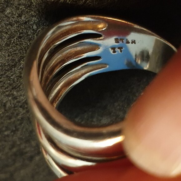 Rare Bold Vintage Sterling Silver Overlapping Waves Modernist Statement Ring - Picture 4 of 15